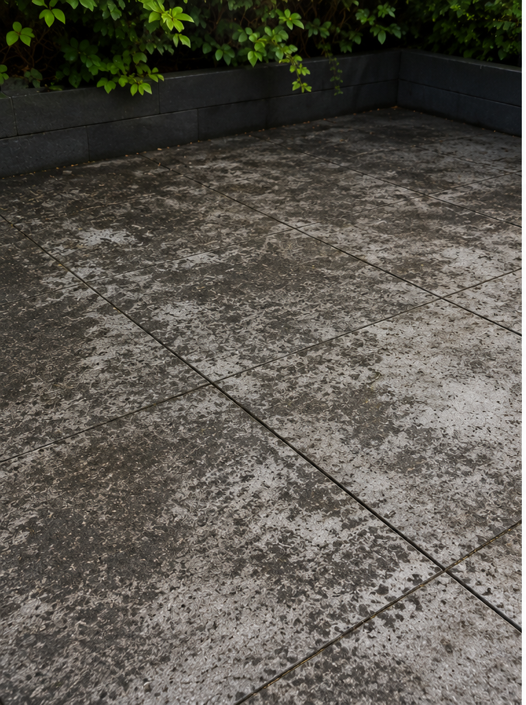 Nein Schwarzer Belag auf Terrassenplatten
